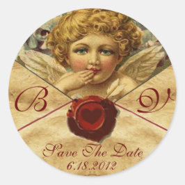 ANGEL HEART WAX SEAL PARCHCHMENT Save the Date Ronde Sticker