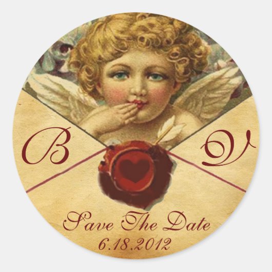 ANGEL HEART WAX SEAL PARCHCHMENT Save the Date Ronde Sticker (Voorkant)
