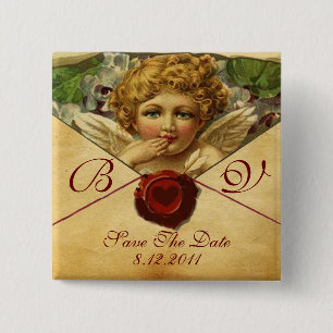 ANGEL HEART WAX SEAL PARCHCHMENT Save the Date Vierkante Button 5,1 Cm