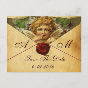 ANGEL HEART WAX SEAL PARCHCHVE DATE Monogram Aankondigingskaart