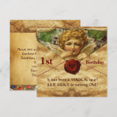 ANGEL HEART WAX SEAL PARCHMENT First Birthday Kaart (Voorkant / Achterkant)