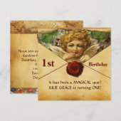 ANGEL HEART WAX SEAL PARCHMENT First Birthday Kaart (Voorkant / Achterkant)