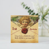 ANGEL HEART WAX SEAL PARCHMENT First Birthday Kaart (Staand voorkant)