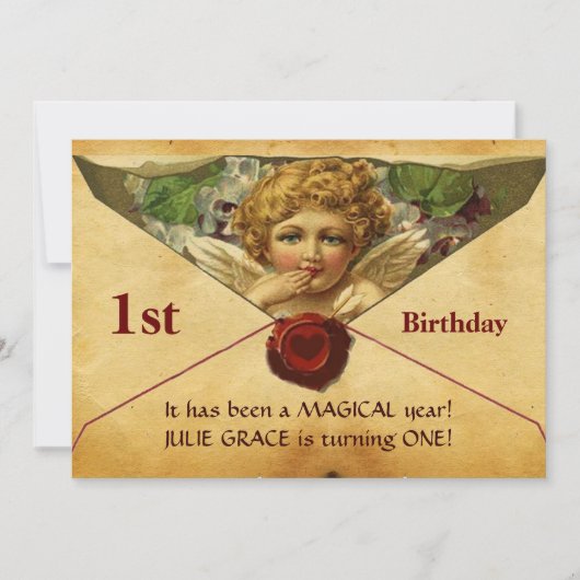 ANGEL HEART WAX SEAL PARCHMENT First Birthday Kaart (Voorkant)