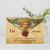 ANGEL HEART WAX SEAL PARCHMENT First Birthday Kaart (Staand voorkant)