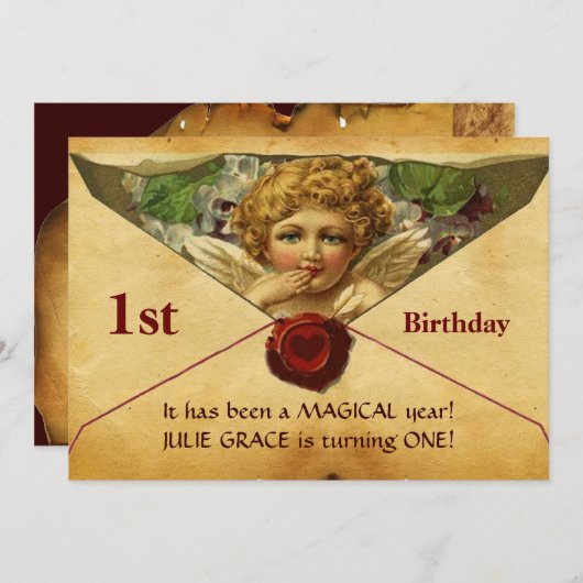 ANGEL HEART WAX SEAL PARCHMENT First Birthday Kaart (Voorkant / Achterkant)