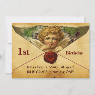 ANGEL HEART WAX SEAL PARCHMENT First Birthday Kaart