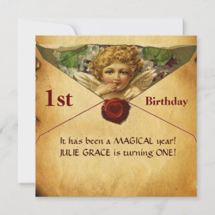ANGEL HEART WAX SEAL PARCHMENT First Birthday Kaart