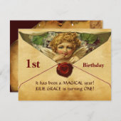 ANGEL HEART WAX SEAL PARCHMENT First Birthday Kaart (Voorkant / Achterkant)