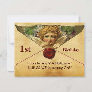 ANGEL HEART WAX SEAL PARCHMENT First Birthday Kaart