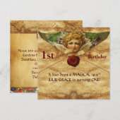 ANGEL HEART WAX SEAL PARCHMENT First Birthday Kaart (Voorkant / Achterkant)