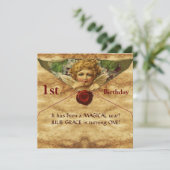 ANGEL HEART WAX SEAL PARCHMENT First Birthday Kaart (Staand voorkant)