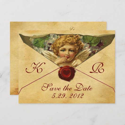 ANGEL HEART WAX SEAL PARCHMENT Monogram Aankondigingskaart (Voorkant / Achterkant)
