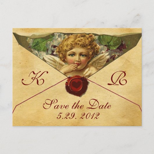 ANGEL HEART WAX SEAL PARCHMENT Monogram Aankondigingskaart (Voorkant)