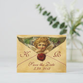 ANGEL HEART WAX SEAL PARCHMENT Monogram Aankondigingskaart (Staand voorkant)