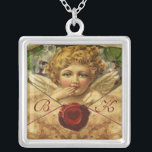 ANGEL HEART WAX SEAL PARCHMENT MONOGRAM ZILVER VERGULDEN KETTING<br><div class="desc">Elegant,  klassiek en stijlvol design met een romantische scharnierende kast,  rode wax-zegel,  hart en pijl op een antiek bruin perkament dat geschikt is voor romantische verlovingen,  bruiloften,  kerst,  feestdagen,  familiegebruik of beroepsmatig gebruik.</div>