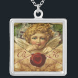 ANGEL HEART WAX SEAL PARCHMENT MONOGRAM ZILVER VERGULDEN KETTING<br><div class="desc">Elegant,  klassiek en stijlvol design met een romantische scharnierende kast,  rode wax-zegel,  hart en pijl op een antiek bruin perkament dat geschikt is voor romantische verlovingen,  bruiloften,  kerst,  feestdagen,  familiegebruik of beroepsmatig gebruik.</div>