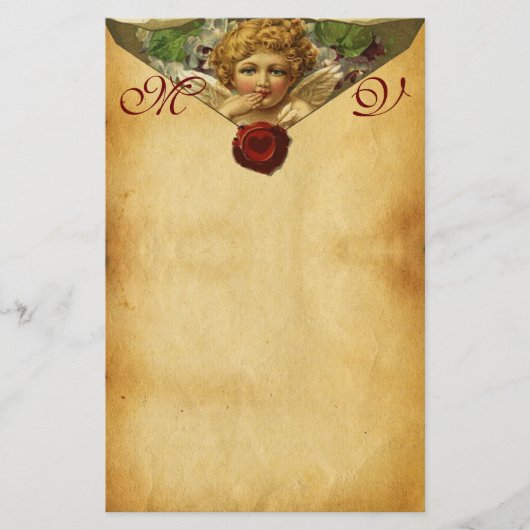 ANGEL HEART WAX SEAL PARCHMENT Valentijn Monogram Briefpapier (Voorkant)