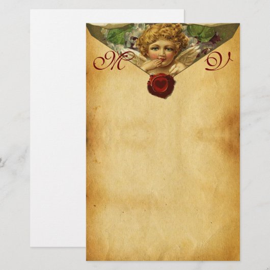 ANGEL HEART WAX SEAL PARCHMENT Valentijn Monogram Briefpapier (Voorkant / Achterkant)