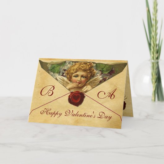 ANGEL HEART WAX SEAL PARCHMENT VALENTIJN MONOGRAM FEESTDAGEN KAART (Voorkant)