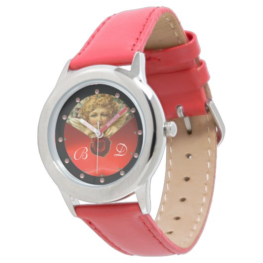 ANGEL HEART WAX SEAL RED RUBY GEMSTONE MONOGRAM HORLOGE (Gekanteld)