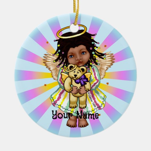 Angel Holding Bear Keramisch Ornament (Voorkant)