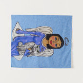 Angel Holding Cat op Cloud Silver Halos Light Blue Wandkleed (Voorkant (horizontaal))