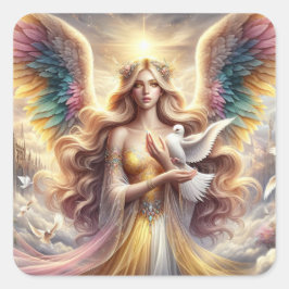 Angel Holding Dove - Angel Series Art Collectie Vierkante Sticker