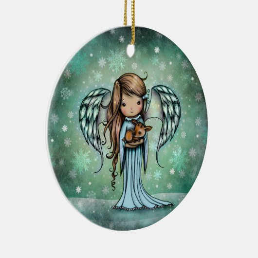 Angel holding Fawn Illustrated Art Keramisch Ornament (Rechts)