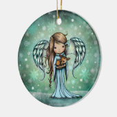Angel holding Fawn Illustrated Art Keramisch Ornament (Links)