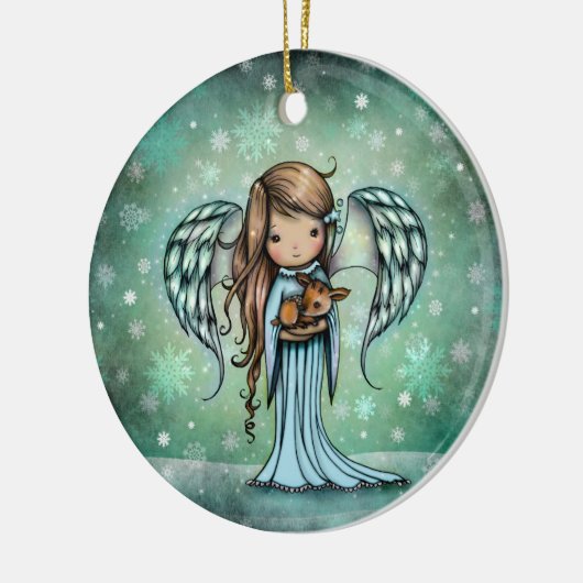 Angel holding Fawn Illustrated Art Keramisch Ornament (Links)