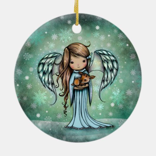 Angel holding Fawn Illustrated Art Keramisch Ornament (Achterkant)
