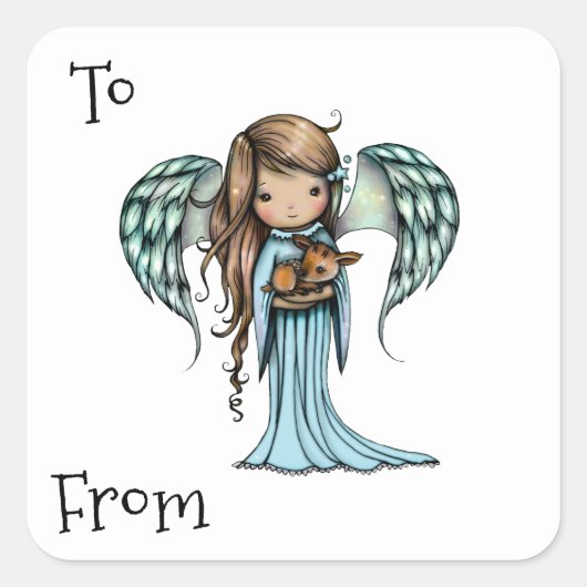 Angel holding Fawn Illustrated Art Vierkante Sticker (Voorkant)
