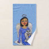 Angel Holding Witte Engel Kat op Wolk Licht Blauw Bad Handdoek (Handdoek)