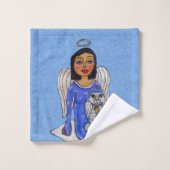 Angel Holding Witte Engel Kat op Wolk Licht Blauw Bad Handdoek (Wasdoekje)
