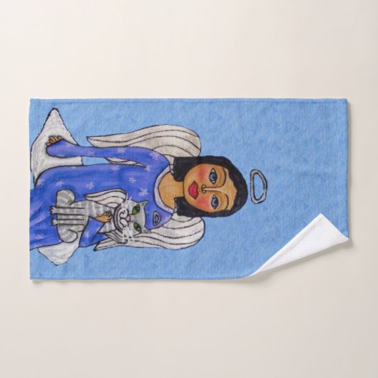 Angel Holding Witte Engel Kat op Wolk Licht Blauw Bad Handdoek (Handdoek)