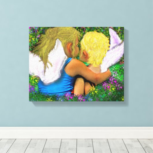 Angel Hugs. Canvas Afdruk (Insitu (Houten vloer))