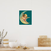 Angel in a crescent moon vintage image poster (Keuken)