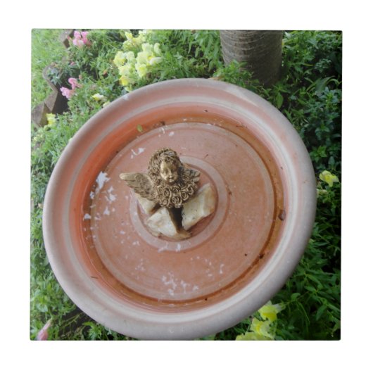 Angel in Bird Bath Tile Tegeltje (Voorkant)
