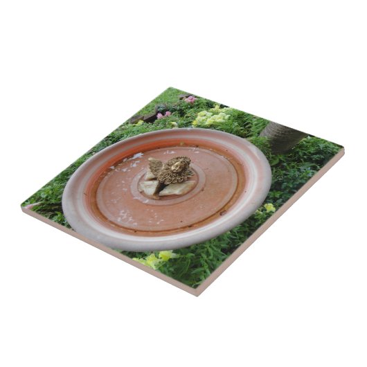 Angel in Bird Bath Tile Tegeltje (Zijkant)