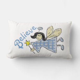 Angel in Blue Check Believe Graphics Kussen