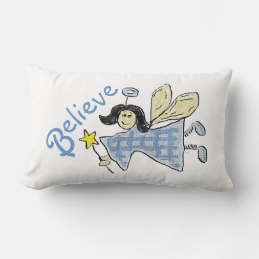 Angel in Blue Check Believe Graphics Kussen (Voorkant)