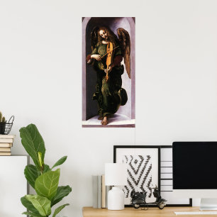 Angel in de Groene met een Vielle van Leonardo da  Poster