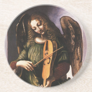 Angel in de Groene met een Vielle van Leonardo da  Zandsteen Onderzetter