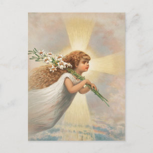 Angel in de hemel die leugens op haar schouder hou feestdagenkaart