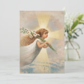 Angel in de hemel die leugens op haar schouder hou feestdagenkaart (Staand voorkant)