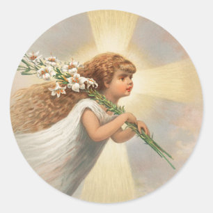 Angel in de hemel die leugens op haar schouder hou ronde sticker