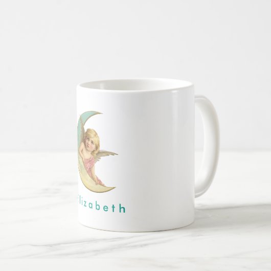 Angel in een maan met halve maan gepersonaliseerd Koffiemok (Voorkant rechts)