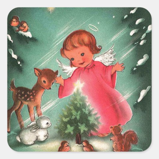 Angel in Forest Vierkante Sticker (Voorkant)