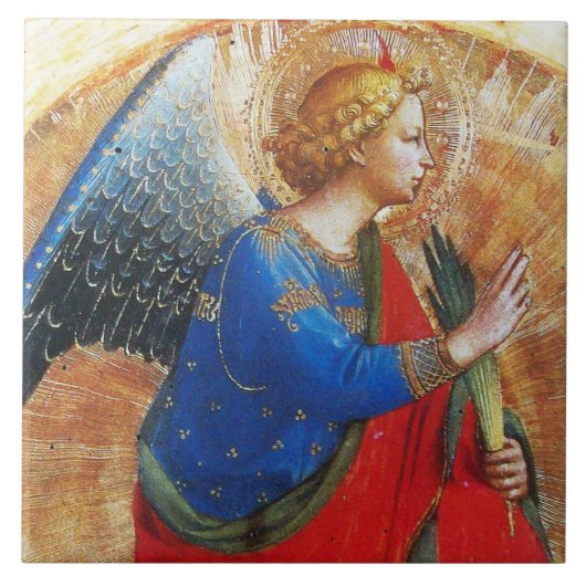 ANGEL IN GOLD RED BLUE BY BEATO ANGELICO Kerstmis Tegeltje (Voorkant)